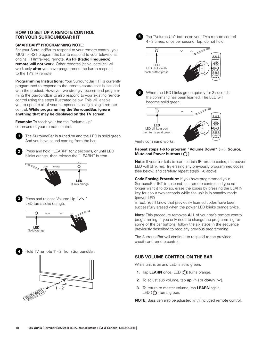 Polk Audio 5000 manual How To Set Up A Remote Control, For Your Surroundbar Iht, Sub Volume Control On The Bar 