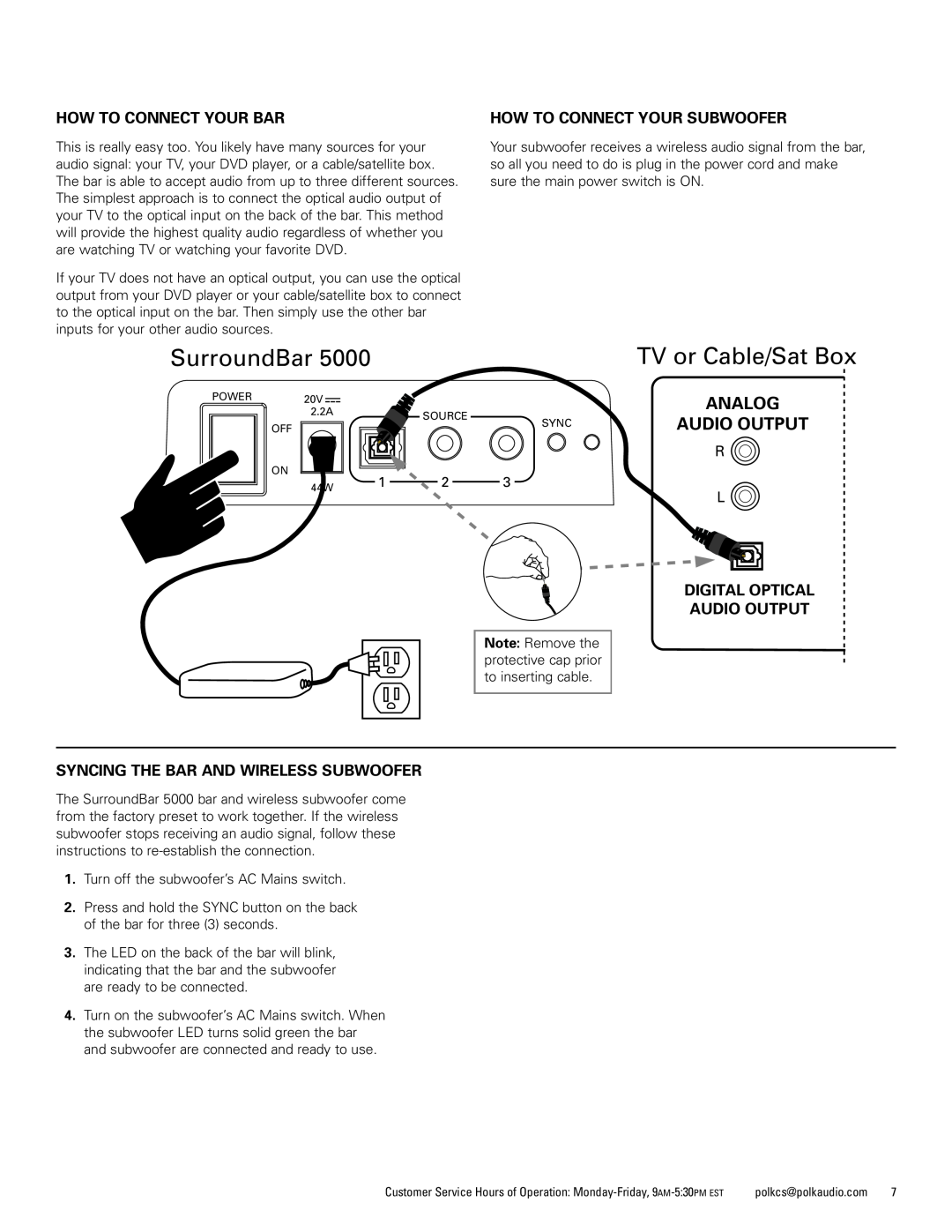 Polk Audio 5000 manual SurroundBar, TV or Cable/Sat Box, Analog Audio Output, How To Connect Your Bar 