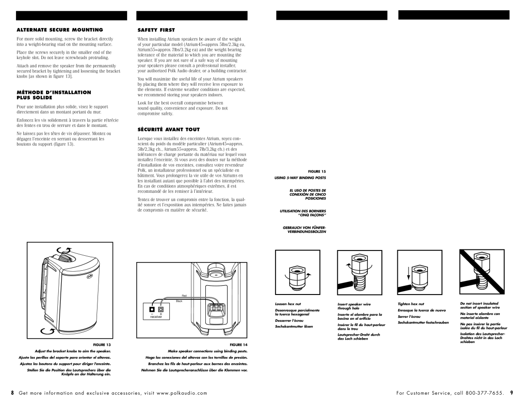 Polk Audio 55, 5601 Alternate Secure Mounting, Méthode D’INSTALLATION Plus Solide, Safety First, Sécurité Avant Tout 