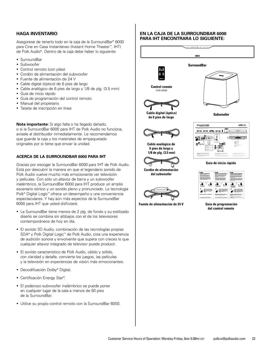 Polk Audio manual Haga Inventario, Acerca DE LA Surroundbar 6000 Para IHT 