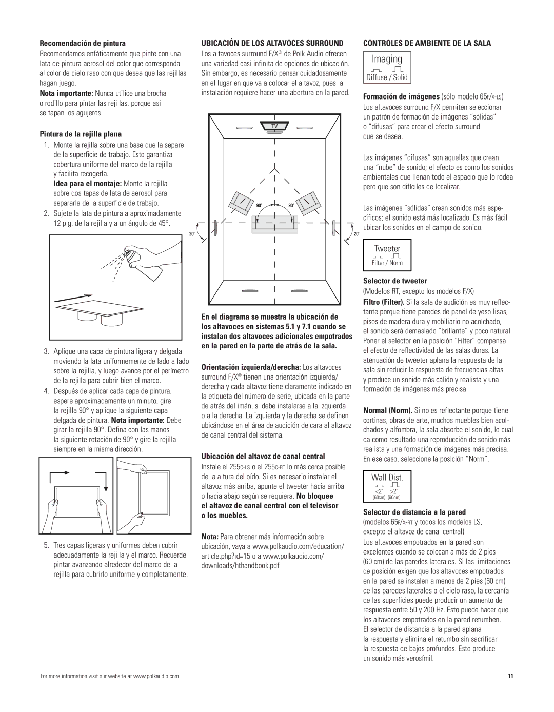 Polk Audio 265-LS, 625-RT, 265-RT, 255C-RT, 255C-LS, 65F/X manual Controles DE Ambiente DE LA Sala 