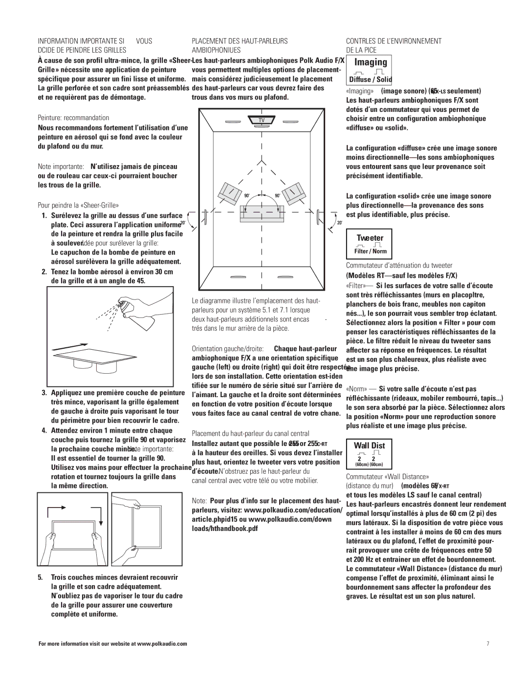 Polk Audio 65F/X, 65-RT, 65-LS, 625-RT Placement DES HAUT-PARLEURS Ambiophoniques, Contrôles DE L’ENVIRONNEMENT DE LA Pièce 