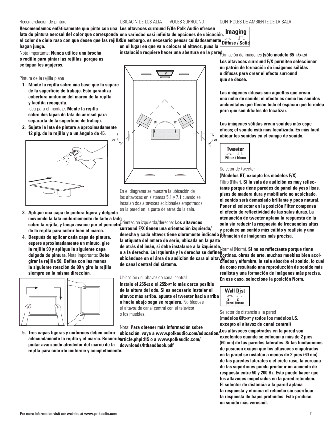 Polk Audio 65F/X -RT, 65F/X -LS, 625-RT, 265-LS, 265-RT, 255C-RT, 255C-LS manual Controles DE Ambiente DE LA Sala 