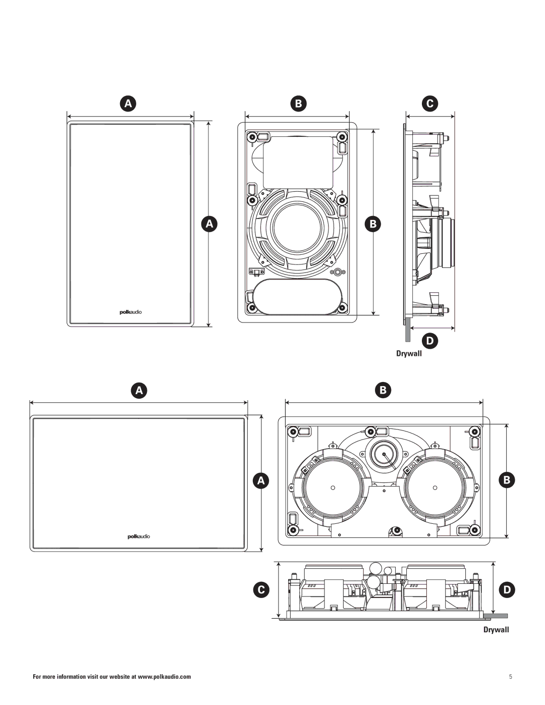 Polk Audio 265-LS, 65F/X -RT, 65F/X -LS, 625-RT, 265-RT, 255C-RT, 255C-LS manual Drywall 