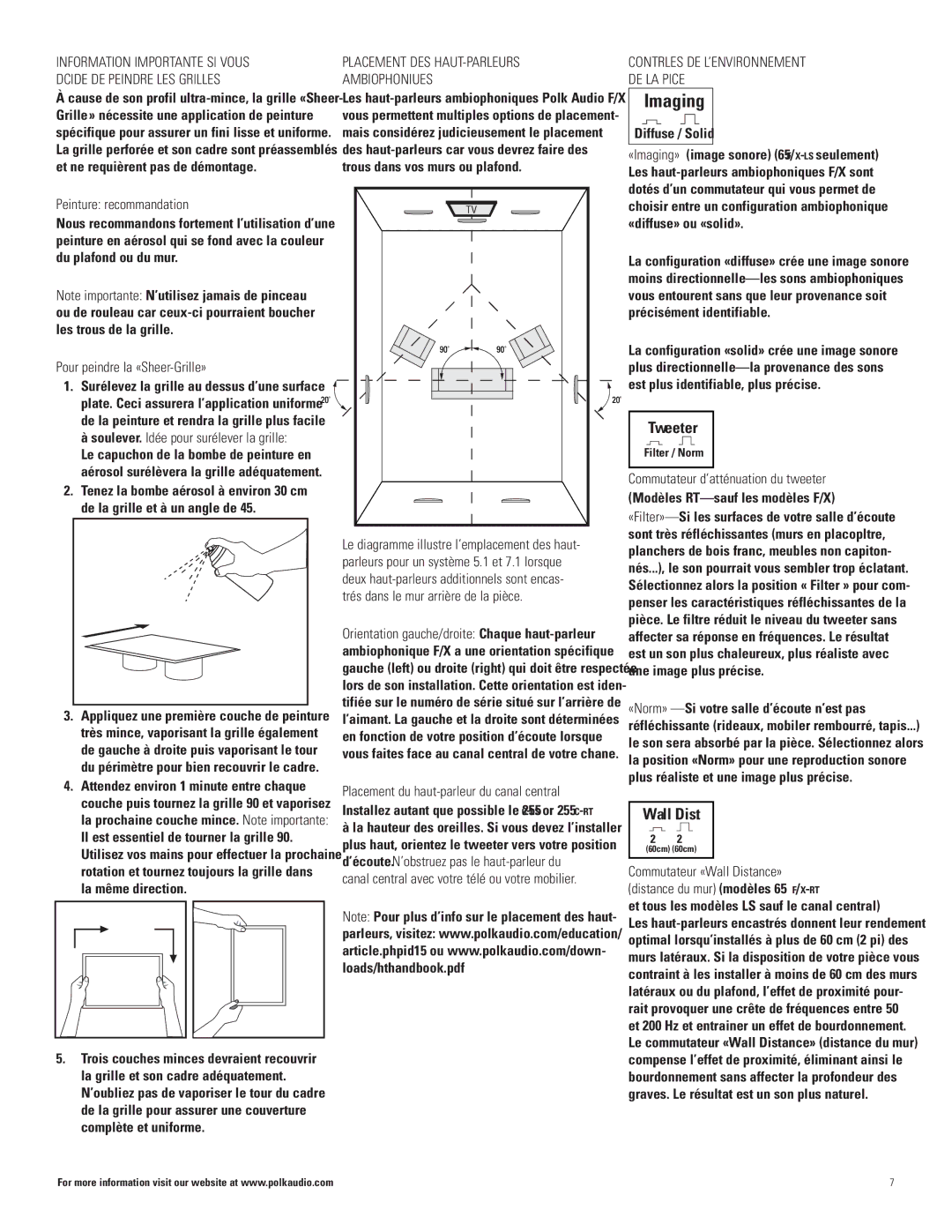 Polk Audio 255C-RT, 65-RT, 65-LS manual Placement DES HAUT-PARLEURS Ambiophoniques, Contrôles DE L’ENVIRONNEMENT DE LA Pièce 