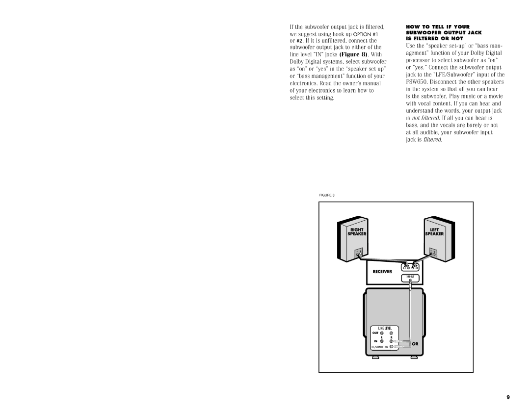 Polk Audio 650 instruction manual HOW to Tell if Your Subwoofer Output Jack is Filtered or not 