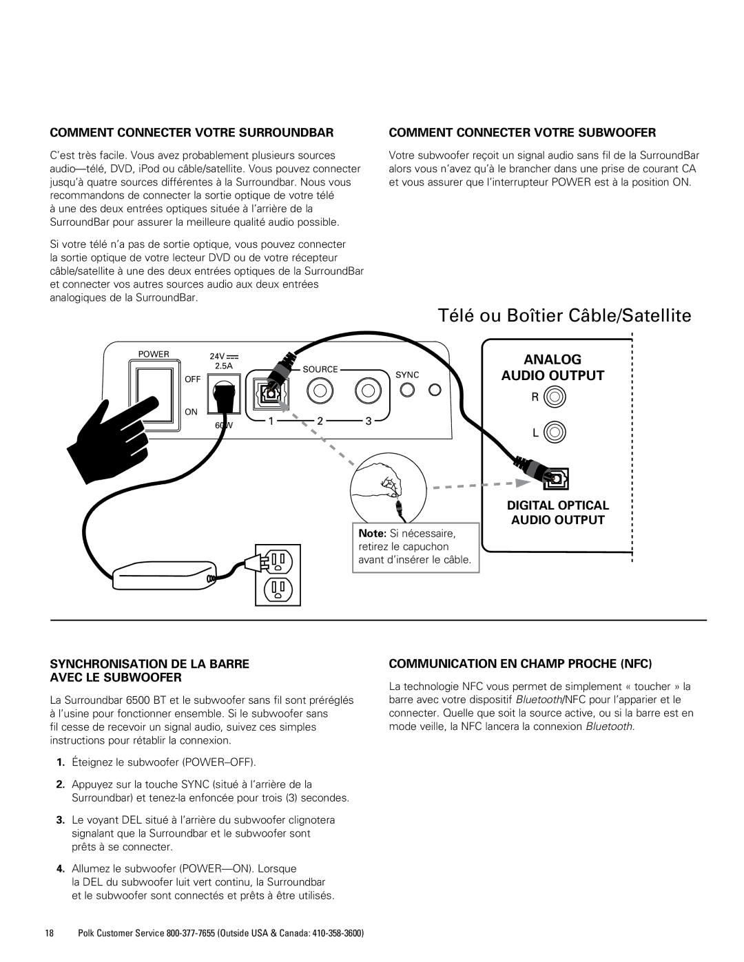 Polk Audio 6500BT manual Comment Connecter Votre Surroundbar, Comment Connecter Votre Subwoofer 