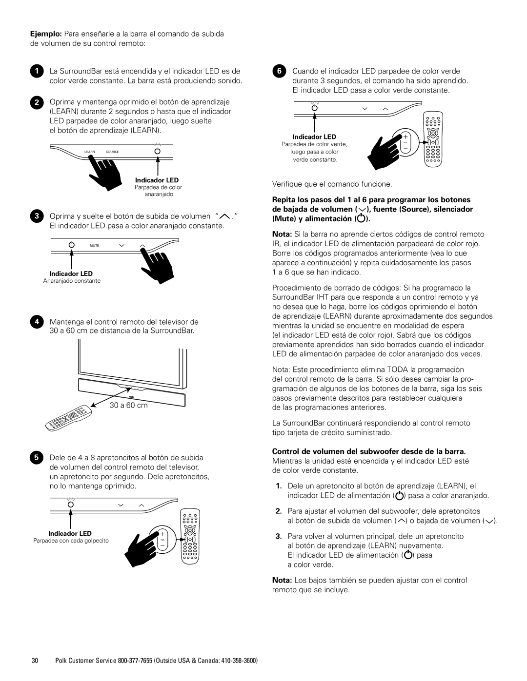 Polk Audio 6500BT manual El botón de aprendizaje Learn, Verifique que el comando funcione, que se han indicado 