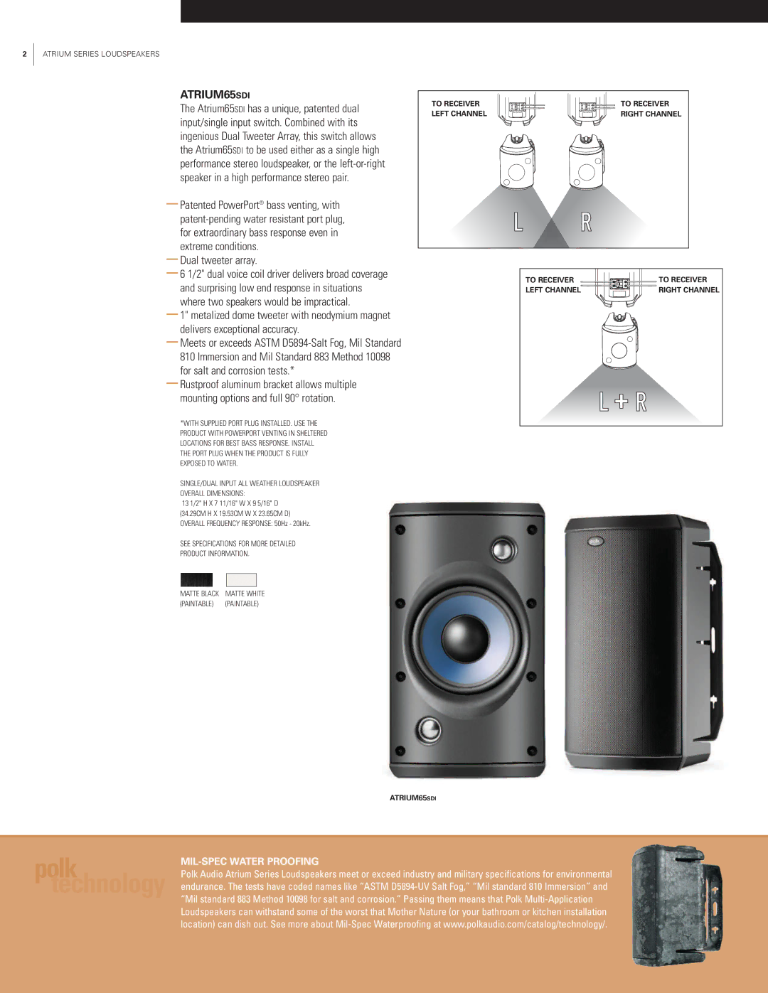 Polk Audio manual ATRIUM65SDI, Dual tweeter array 