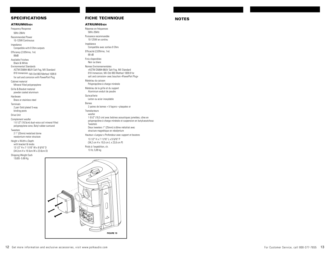 Polk Audio owner manual ATRIUM65SDI, Tweeters, Impédance Compatible avec sorties 8 Ohm 