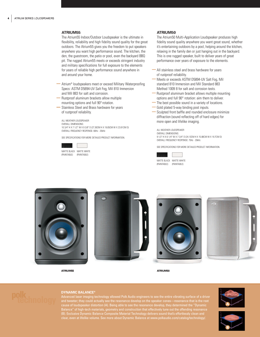 Polk Audio 65SDI manual ATRIUM55, ATRIUM50, polk technology, and around your home, Dynamic Balance 