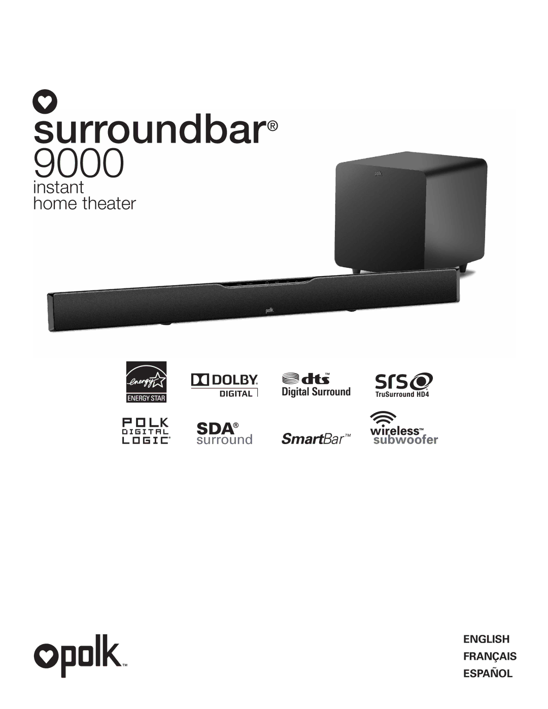 Polk Audio 9000 manual Surroundbar 