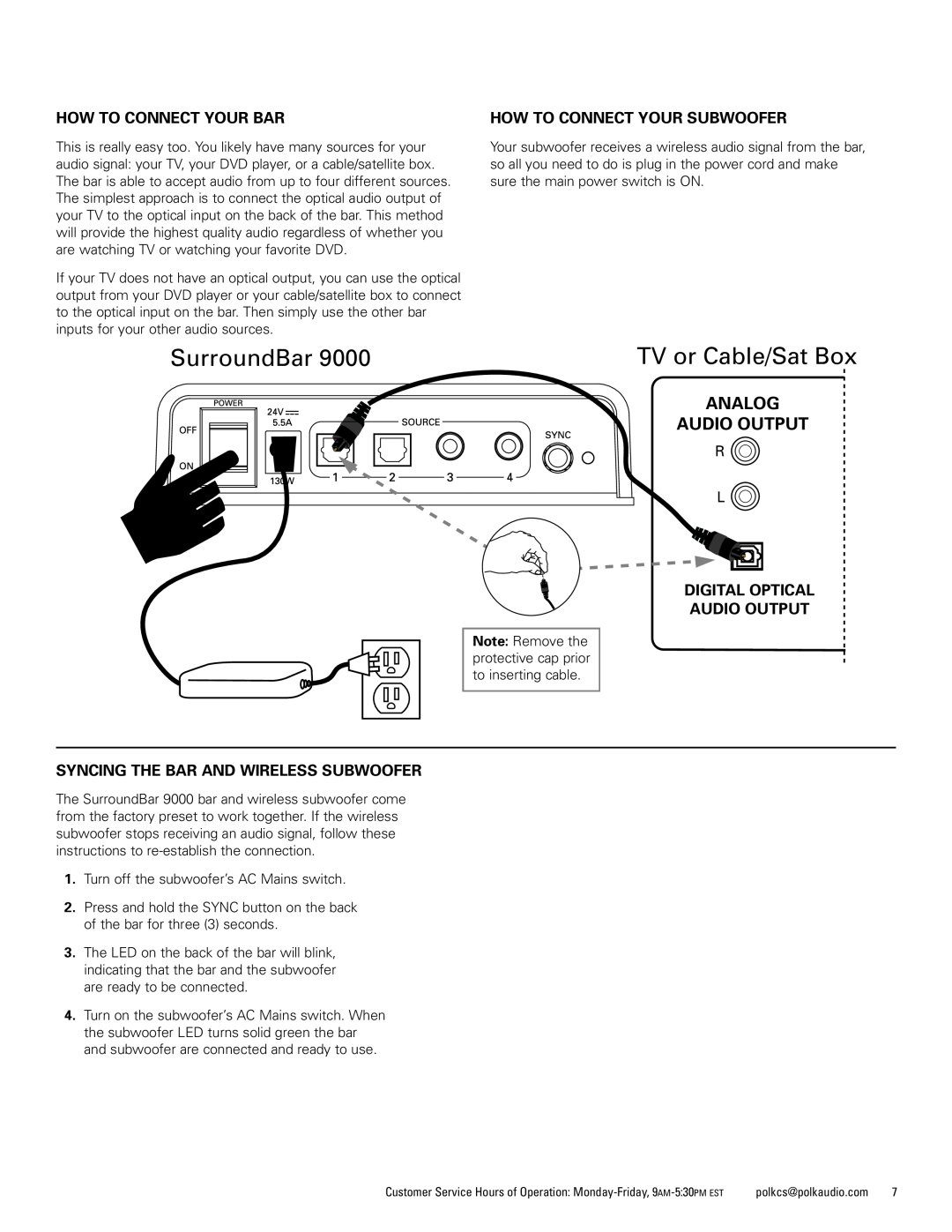 Polk Audio 9000 manual SurroundBar, TV or Cable/Sat Box, Analog Audio Output, How To Connect Your Bar 