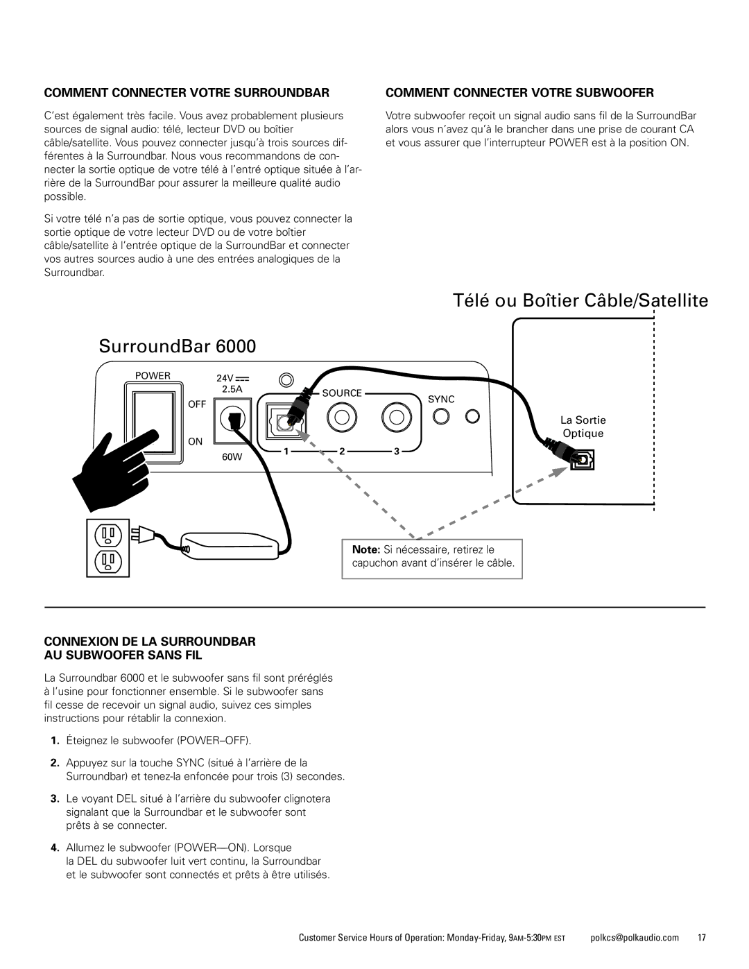 Polk Audio AM1600-A manual Comment Connecter Votre Surroundbar, Comment Connecter Votre Subwoofer, La Sortie Optique 