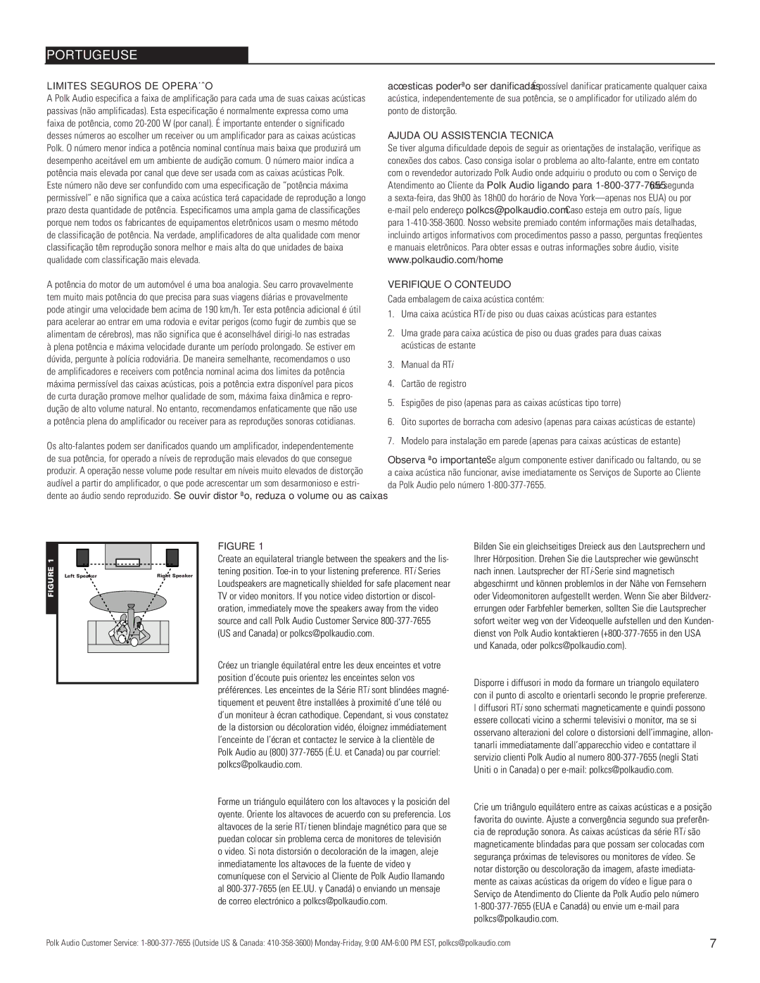 Polk Audio AM9975-C4, AM7775-B owner manual Limites Seguros DE Operação, Ajuda OU Assistencia Tecnica Verifique O Conteudo 