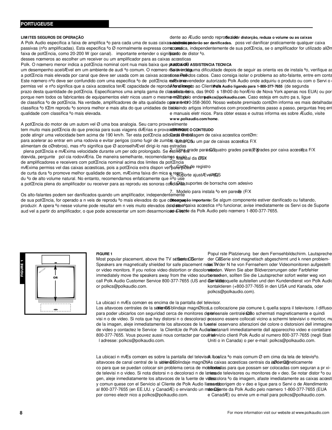 Polk Audio AM9975-C4 owner manual Limites Seguros DE Operação, Ajuda OU Assistencia Tecnica Verifique O Conteudo 