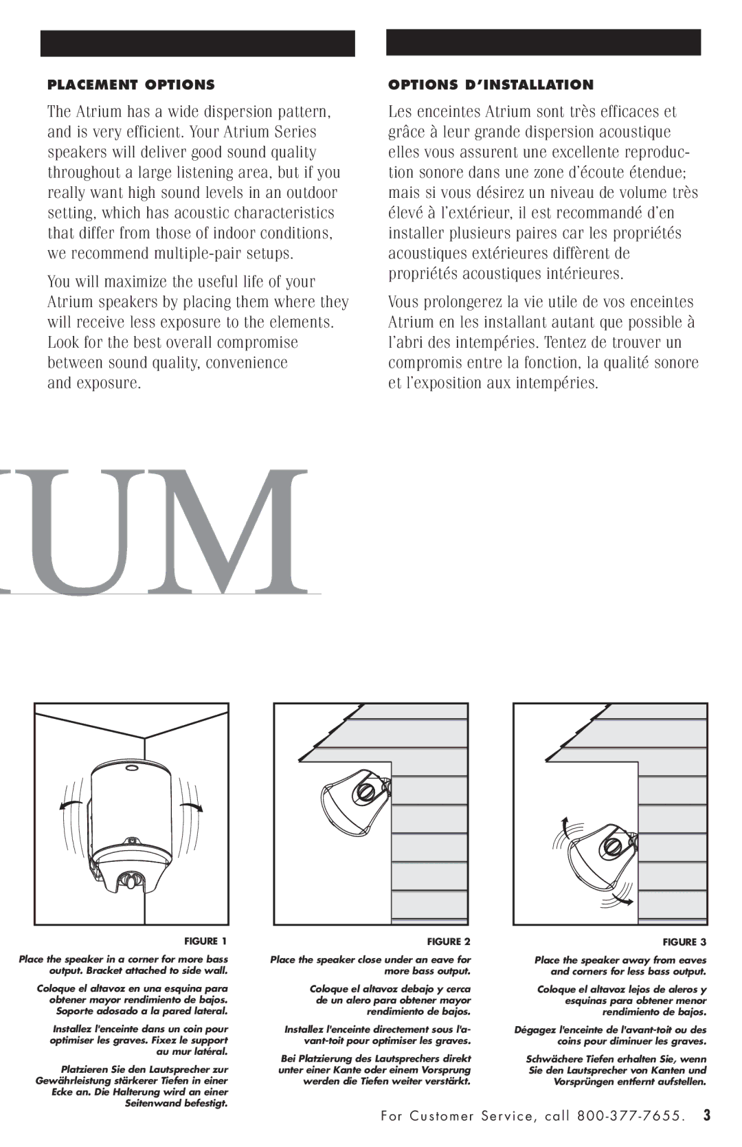 Polk Audio ATRIUM45 owner manual Placement Options, Options D’INSTALLATION 