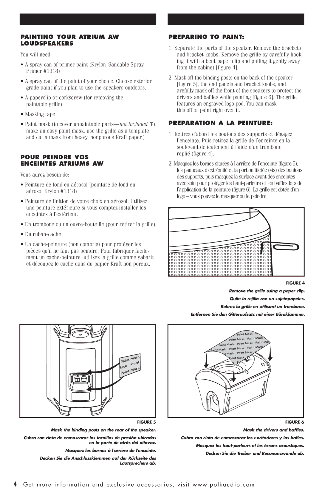 Polk Audio ATRIUM45 Painting Your Atrium AW Loudspeakers, Pour Peindre VOS Enceintes Atriums AW, Preparing to Paint 