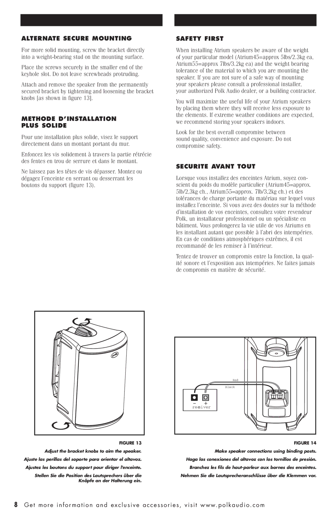 Polk Audio ATRIUM45 Alternate Secure Mounting, Methode D’INSTALLATION Plus Solide, Safety First, Securite Avant Tout 