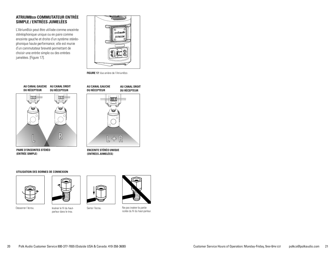 Polk Audio ATRIUM6, ATRIUM5, 7, ATRIUM 4 manual ATRIUM8SDI Commutateur Entrée Simple / Entrées Jumelées 