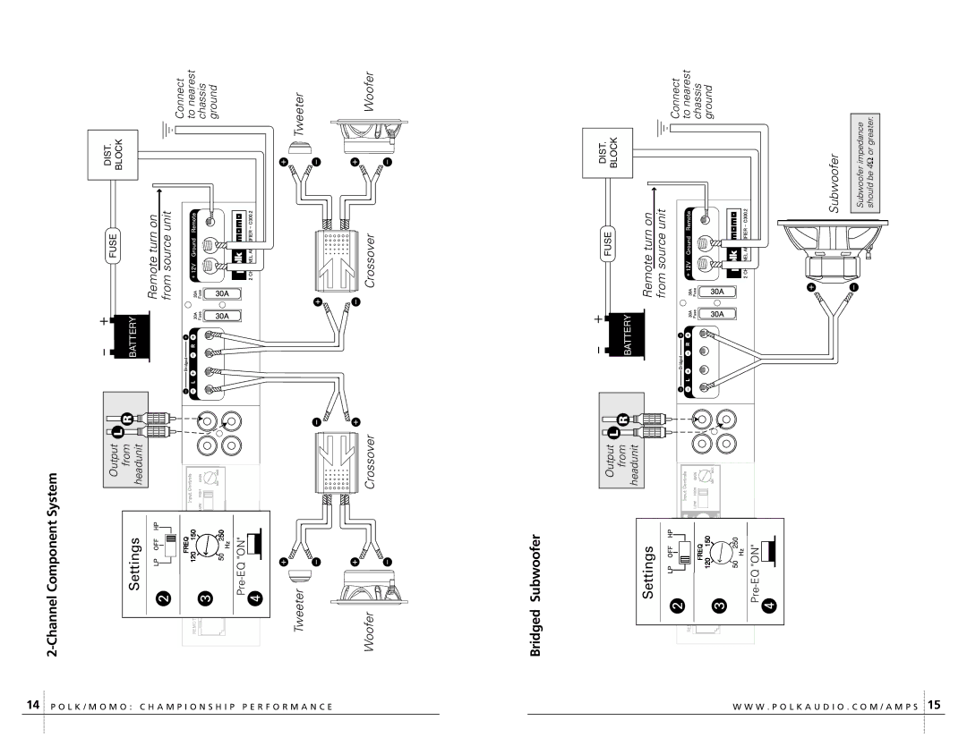 Polk Audio C300.2 owner manual System, Subwoofer Settings Bridged 