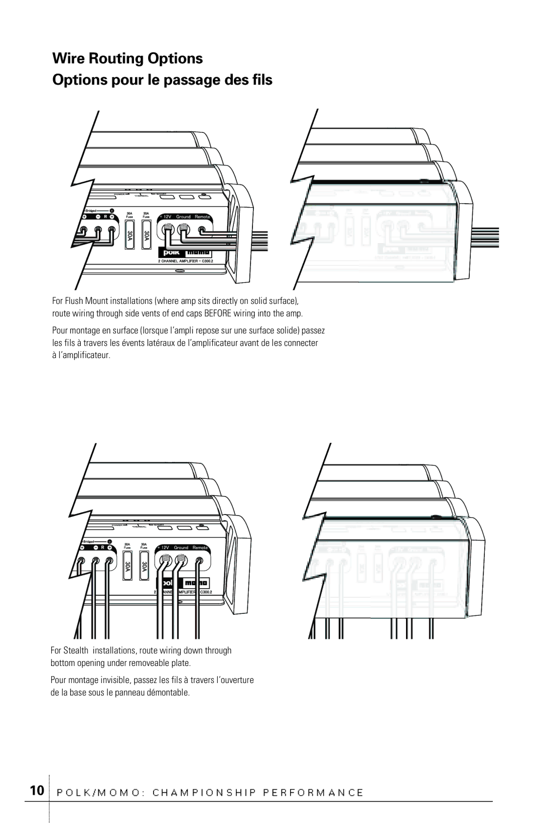 Polk Audio C300.2 owner manual Wire Routing Options Options pour le passage des fils 