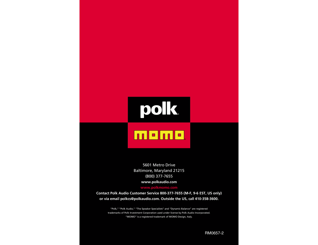 Polk Audio C300.2 owner manual Metro Drive Baltimore, Maryland, RM0657-2 