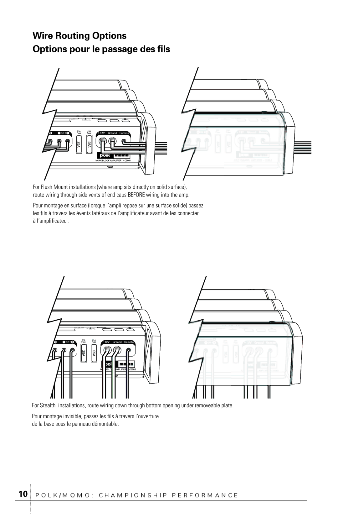 Polk Audio C500.1 owner manual Wire Routing Options Options pour le passage des fils 