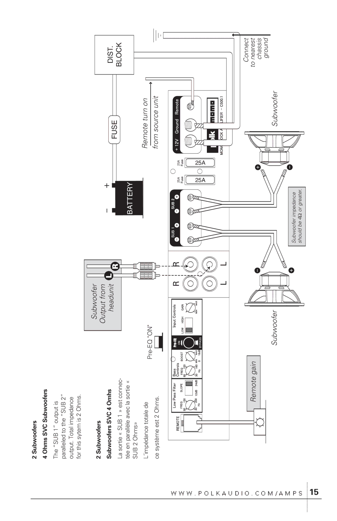 Polk Audio C500.1 owner manual Subwoofers Ohms SVC Subwoofers, Subwoofers Subwoofers SVC 4 Omhs 