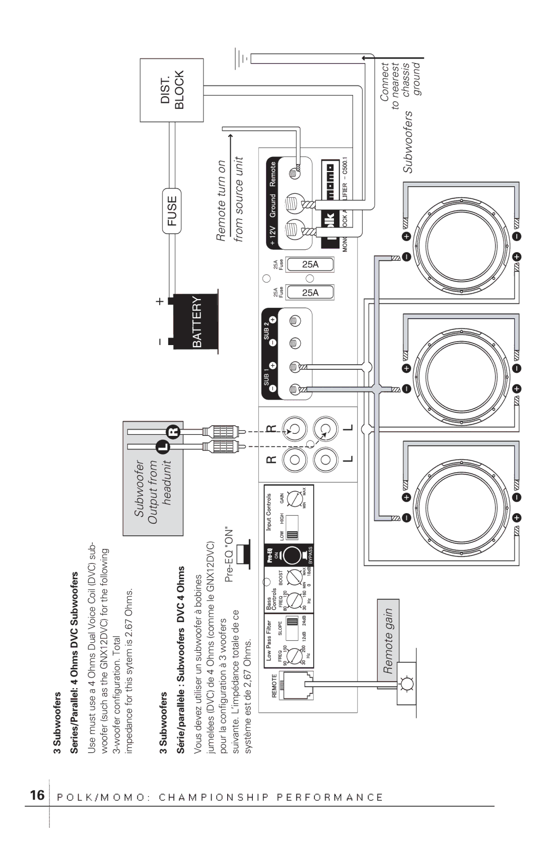 Polk Audio C500.1 Subwoofers Series/Parallel 4 Ohms DVC Subwoofers, Subwoofers Série/parallèle Subwoofers DVC 4 Ohms 