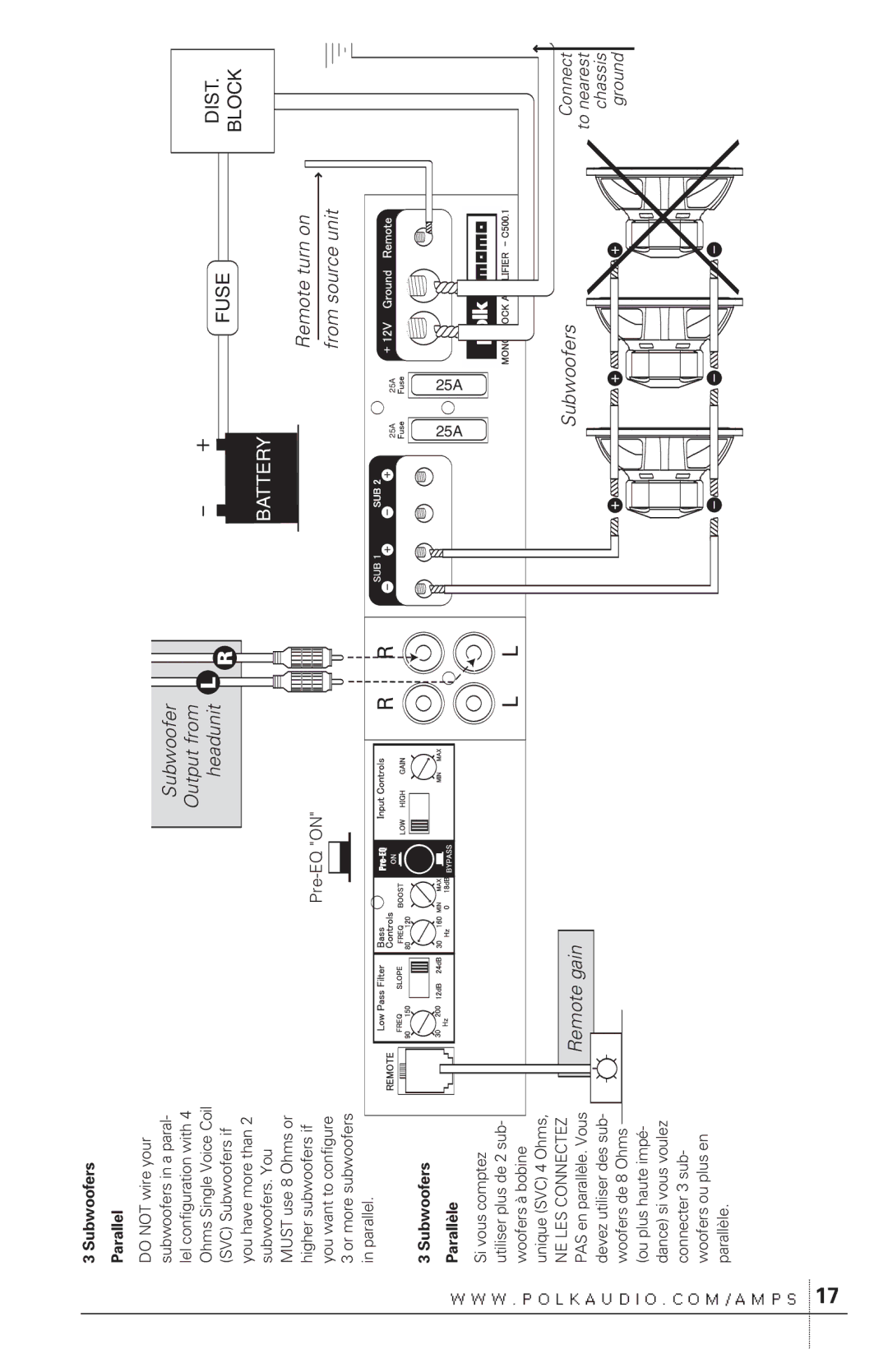 Polk Audio C500.1 owner manual Subwoofers Parallel, Parallèle 