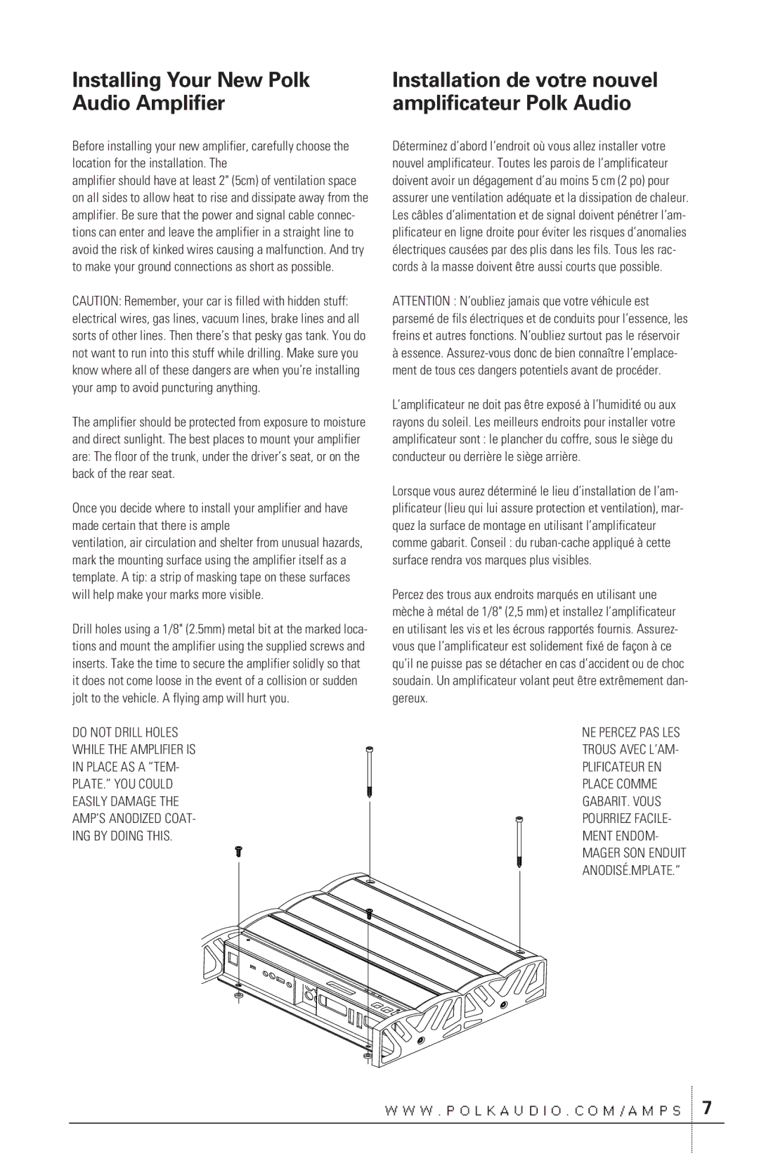 Polk Audio C500.1 owner manual Installing Your New Polk, Audio Amplifier Amplificateur Polk Audio 