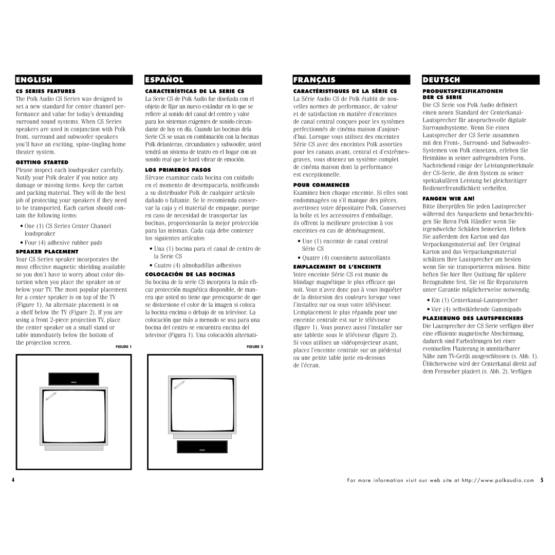 Polk Audio CS400i, 245i, 175i instruction manual CS Series Features 