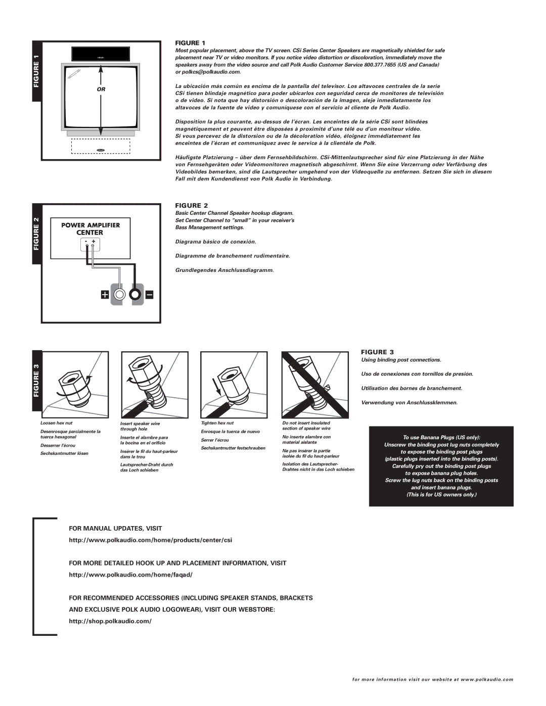 Polk Audio CSi25 owner manual 1FIGURE or, For Manual UPDATES, Visit 