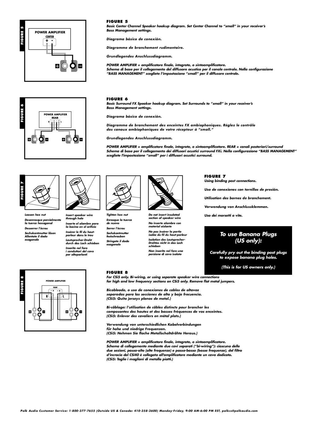 Polk Audio CSi5, CSi3 owner manual To use Banana Plugs US only 