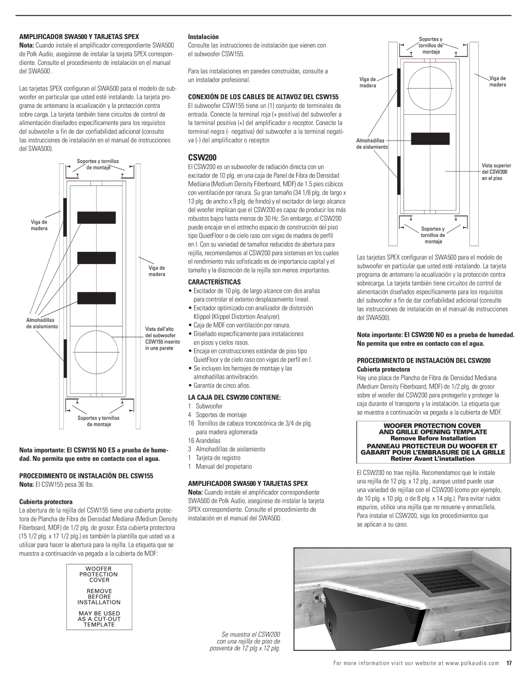 Polk Audio 100, CSW155 Caja de MDF con ventilación por ranura, Garantía de cinco años, LA Caja DEL CSW200 Contiene 