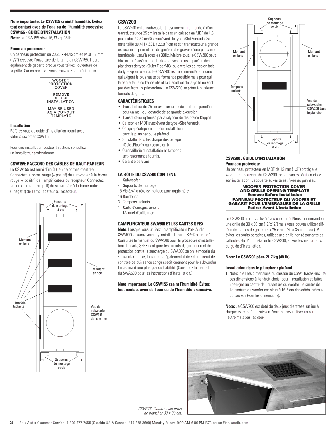 Polk Audio 100, CSW155 Caisson en MDF avec évent de type «Slot Vented», Garantie de 5 ans, LA Boîte DU CSW200 Contient 