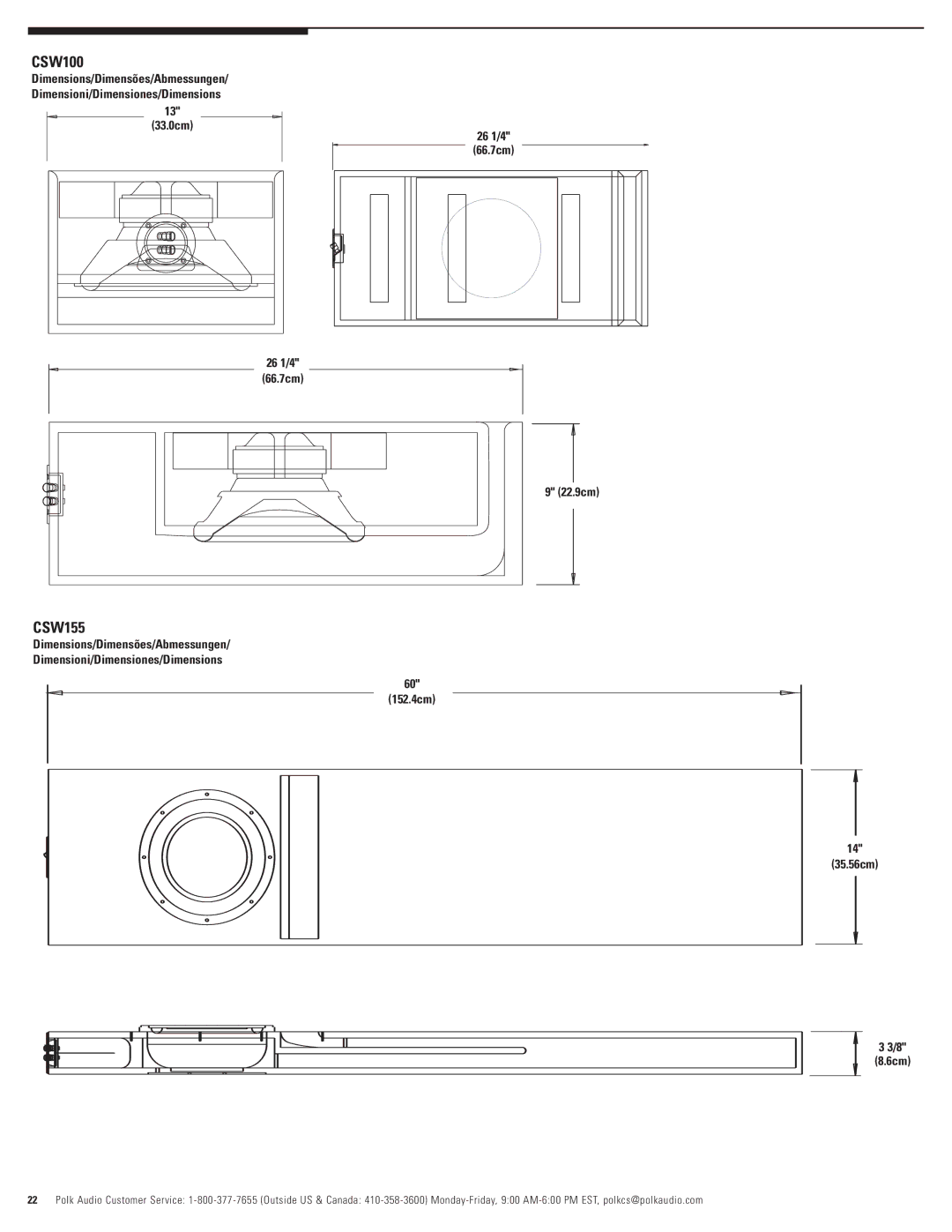 Polk Audio CSW155, CSW200, 100 owner manual 26 1/4 