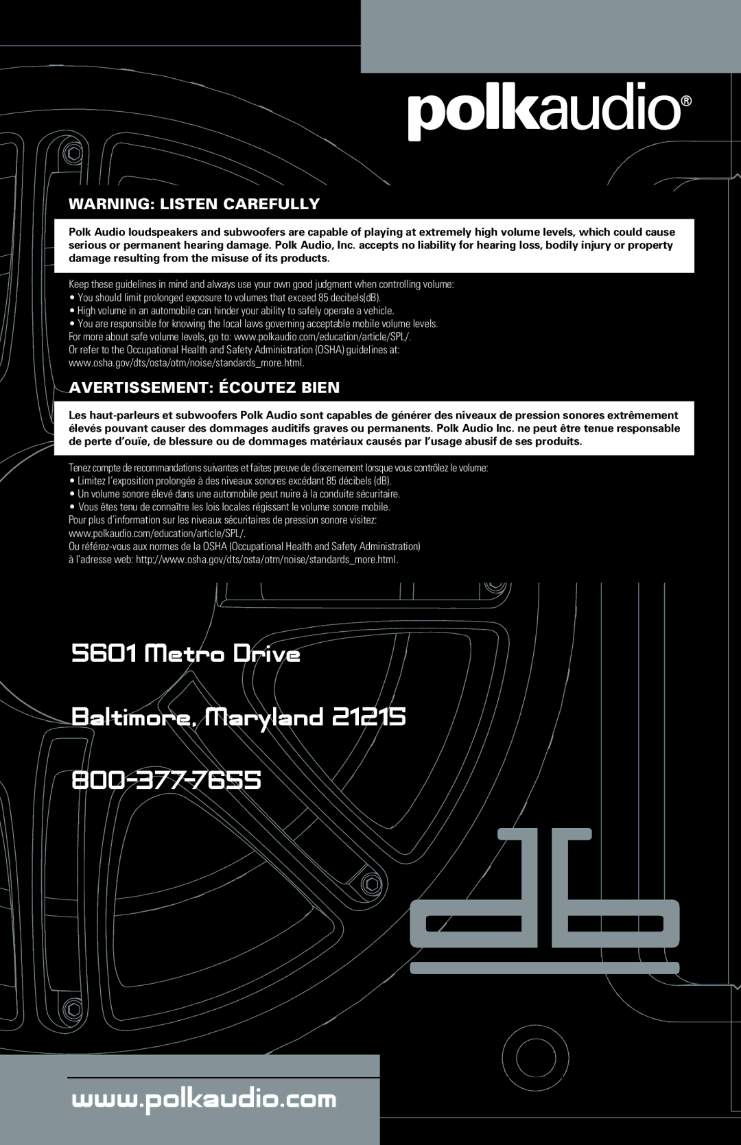 Polk Audio DB212-2 manual Avertissement Écoutez Bien 