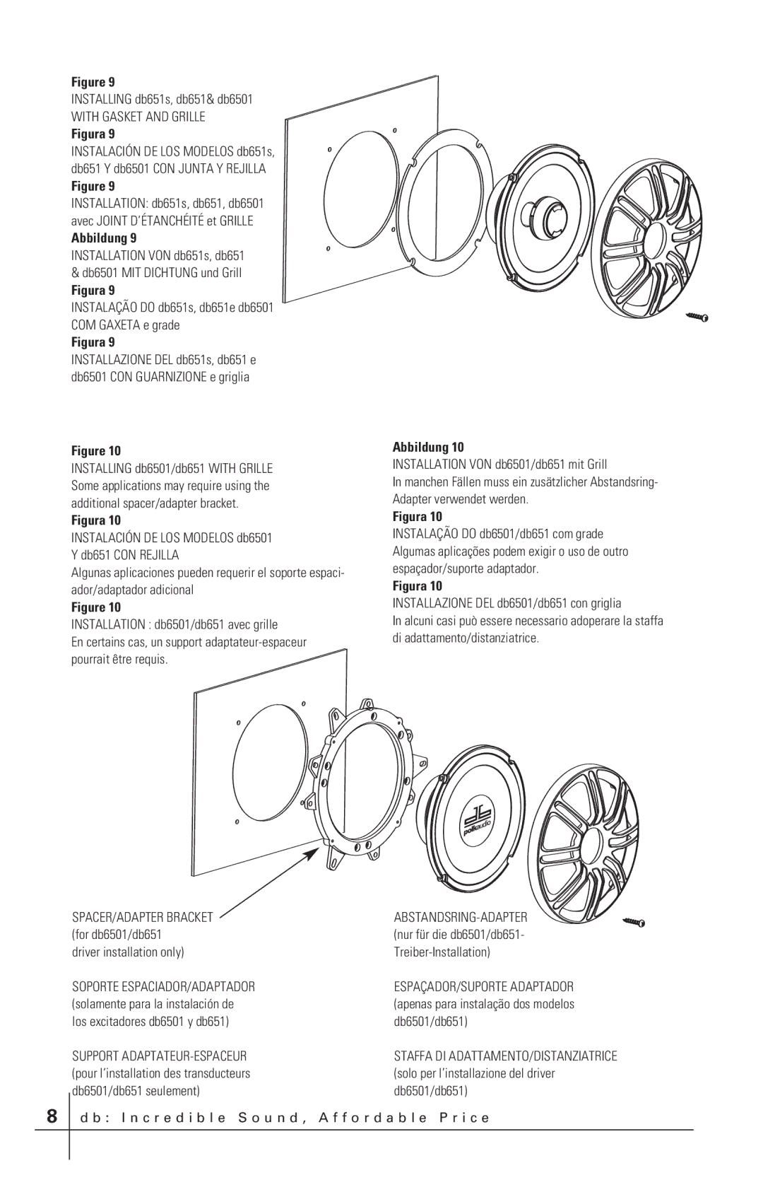 Polk Audio db521, DB6501, db401, db501 Installing db651s, db651& db6501, With Gasket and Grille, Driver installation only 