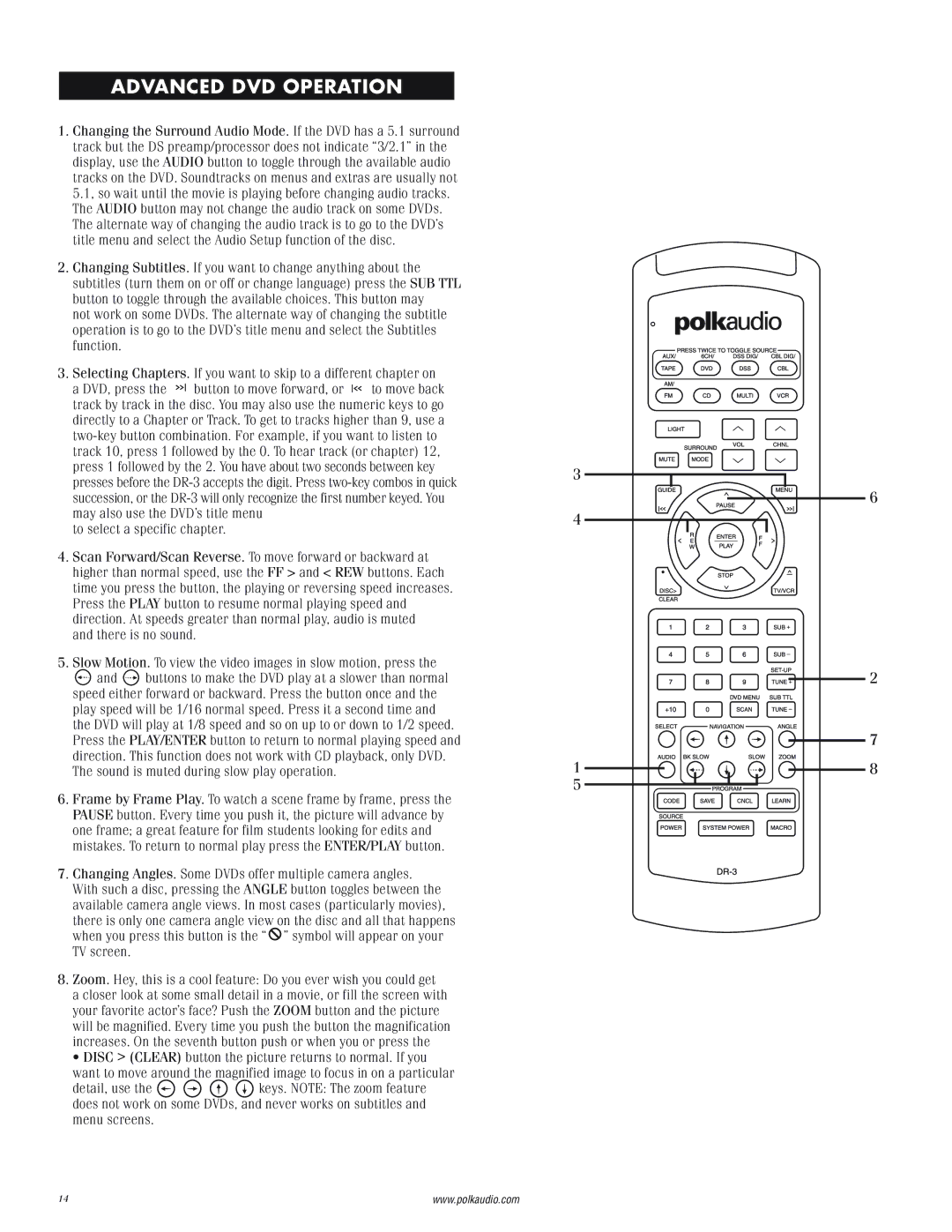 Polk Audio DP-1 manual Advanced DVD Operation 