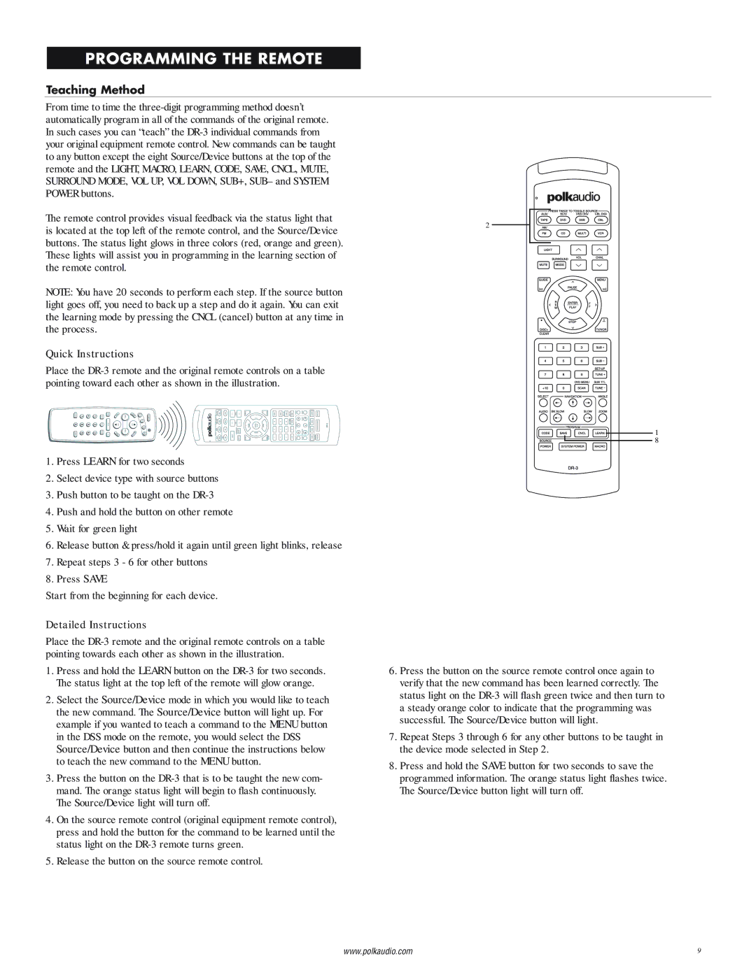 Polk Audio DP-1 manual Teaching Method 