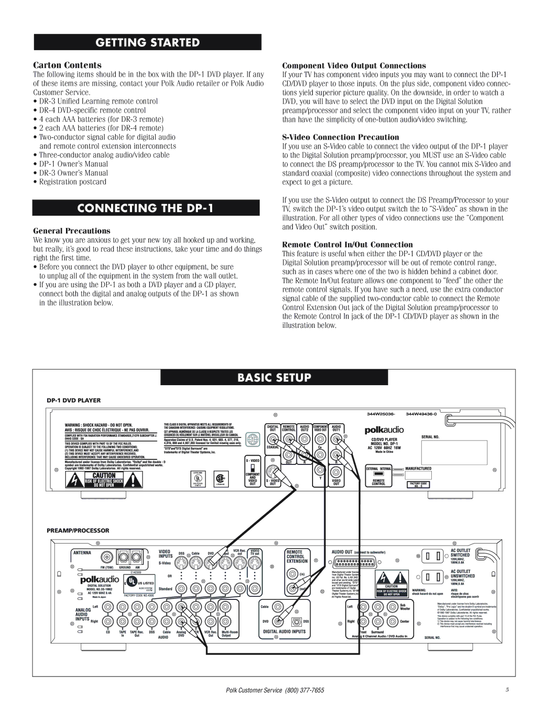 Polk Audio manual Getting Started, Connecting the DP-1, Basic Setup 