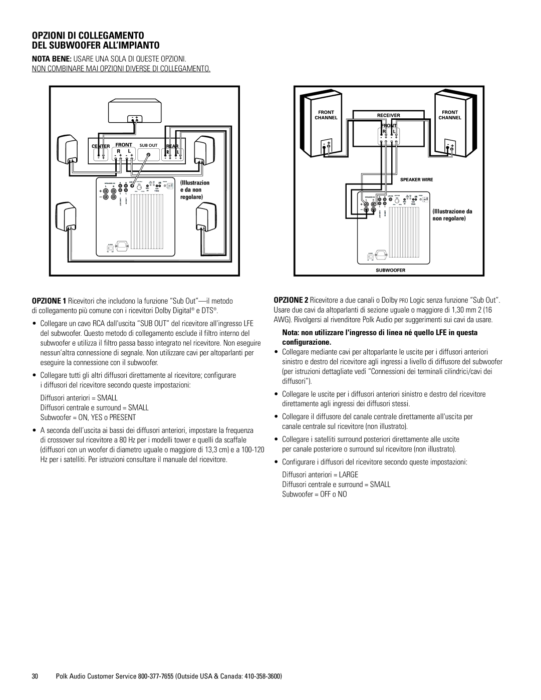 Polk Audio DSWmicroPRO1000 owner manual Opzioni DI Collegamento DEL Subwoofer ALL’IMPIANTO, Regolare 