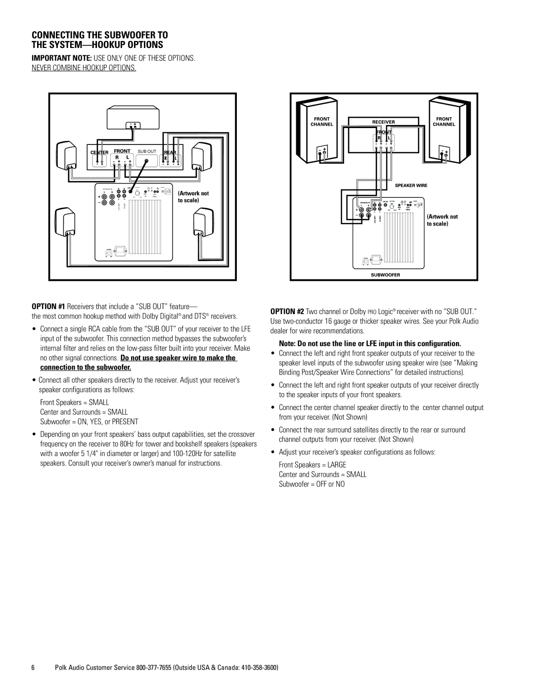 Polk Audio DSWmicroPRO1000 owner manual Connecting the Subwoofer to SYSTEM-HOOKUP Options 