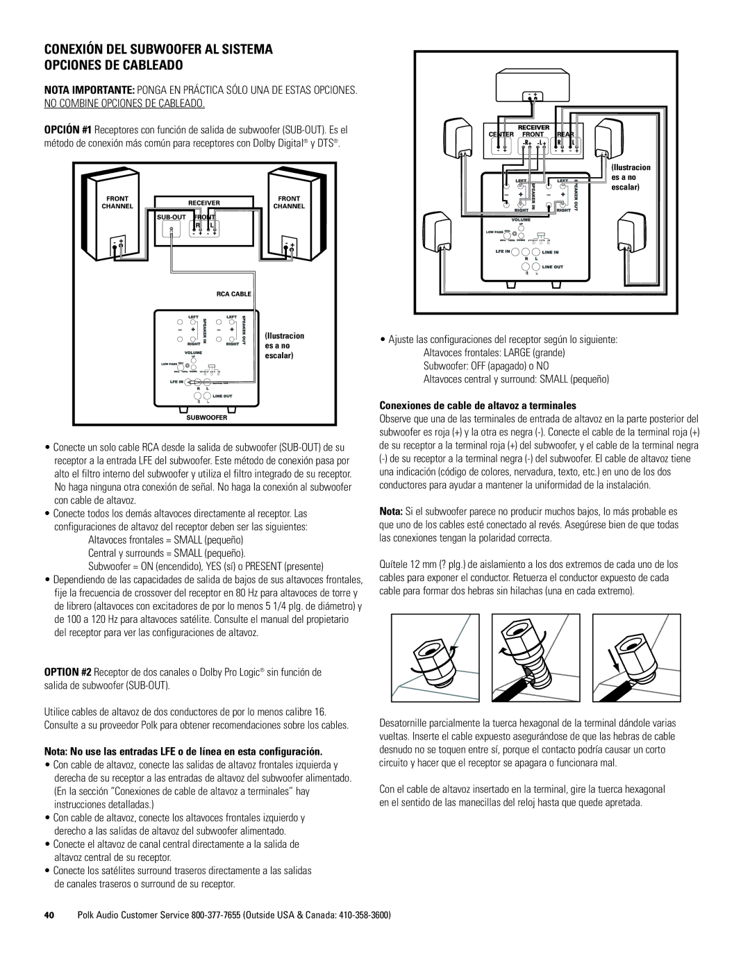 Polk Audio DSWPRO400 Conexión DEL Subwoofer AL Sistema Opciones DE Cableado, De canales traseros o surround de su receptor 