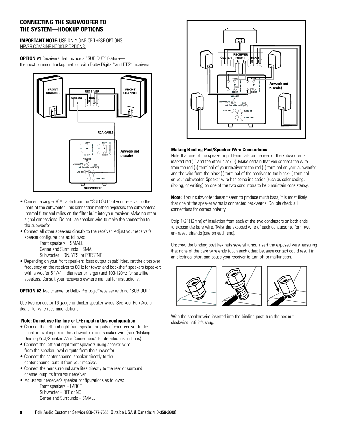 Polk Audio DSWPRO600 Connecting the Subwoofer to SYSTEM-HOOKUP Options, Option #1 Receivers that include a SUB OUT feature 