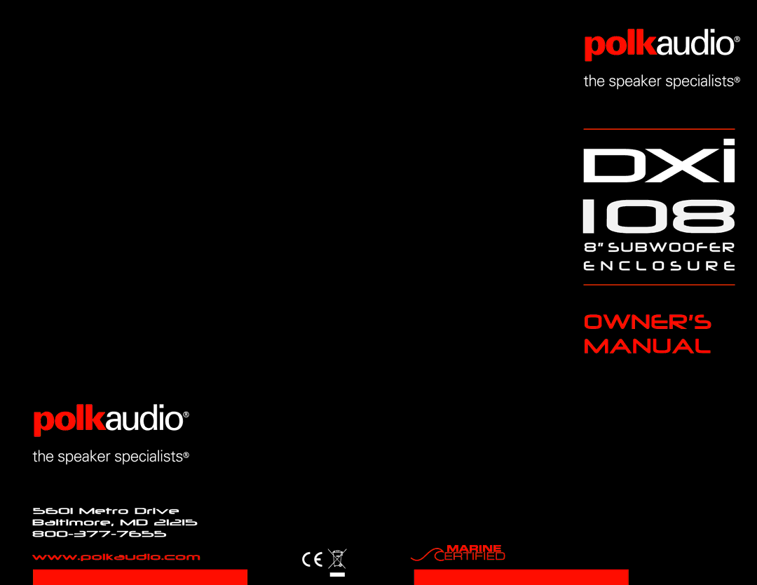 Polk Audio DXI108 manual 