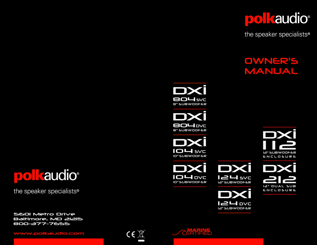 Polk Audio DXI112 SVC, DXI124 SVC, DXI804 DVC, DXI104 DVC, DXI124 DVC, DXI112 DVC, DXI804 SVC, DXI104 SVC manual 