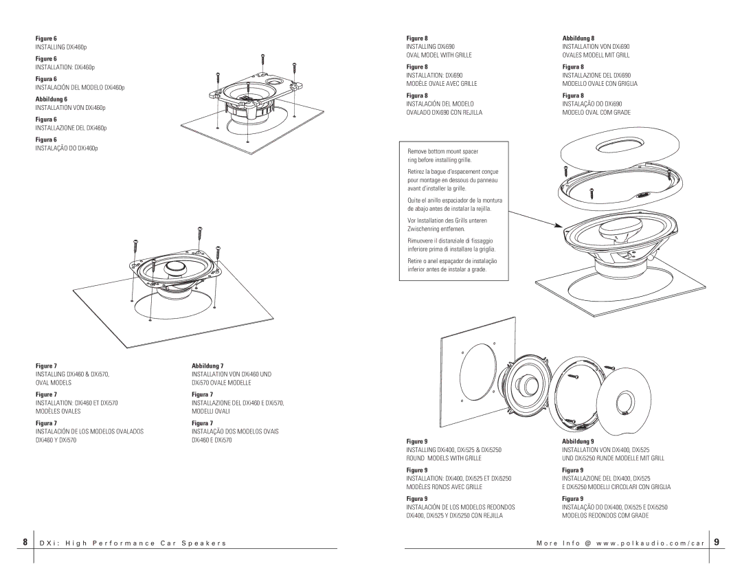 Polk Audio DXI690 Oval Models, Modèles Ovales Modelli Ovali, Instalación DE LOS Modelos Ovalados, Oval Model with Grille 